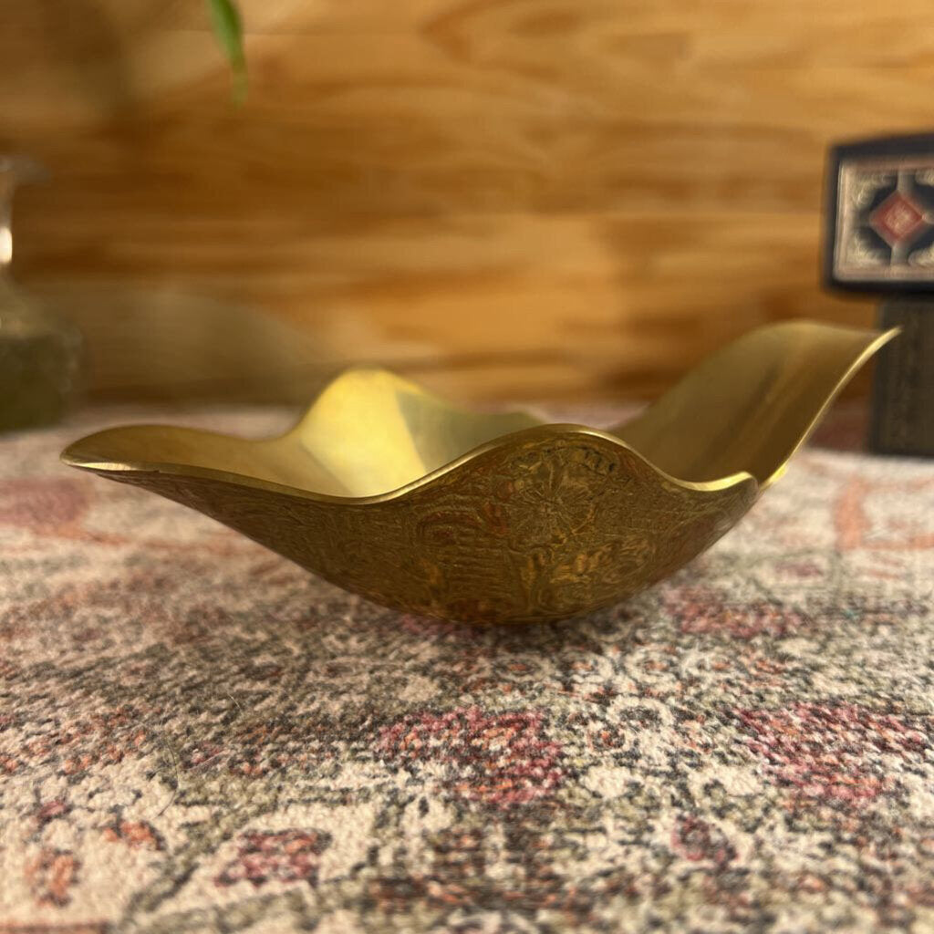 Vintage Floral Brass Engraved Art Dish