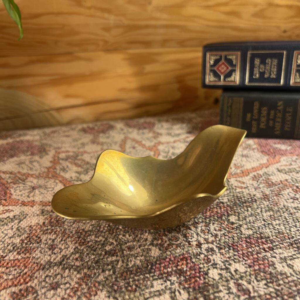 Vintage Floral Brass Engraved Art Dish