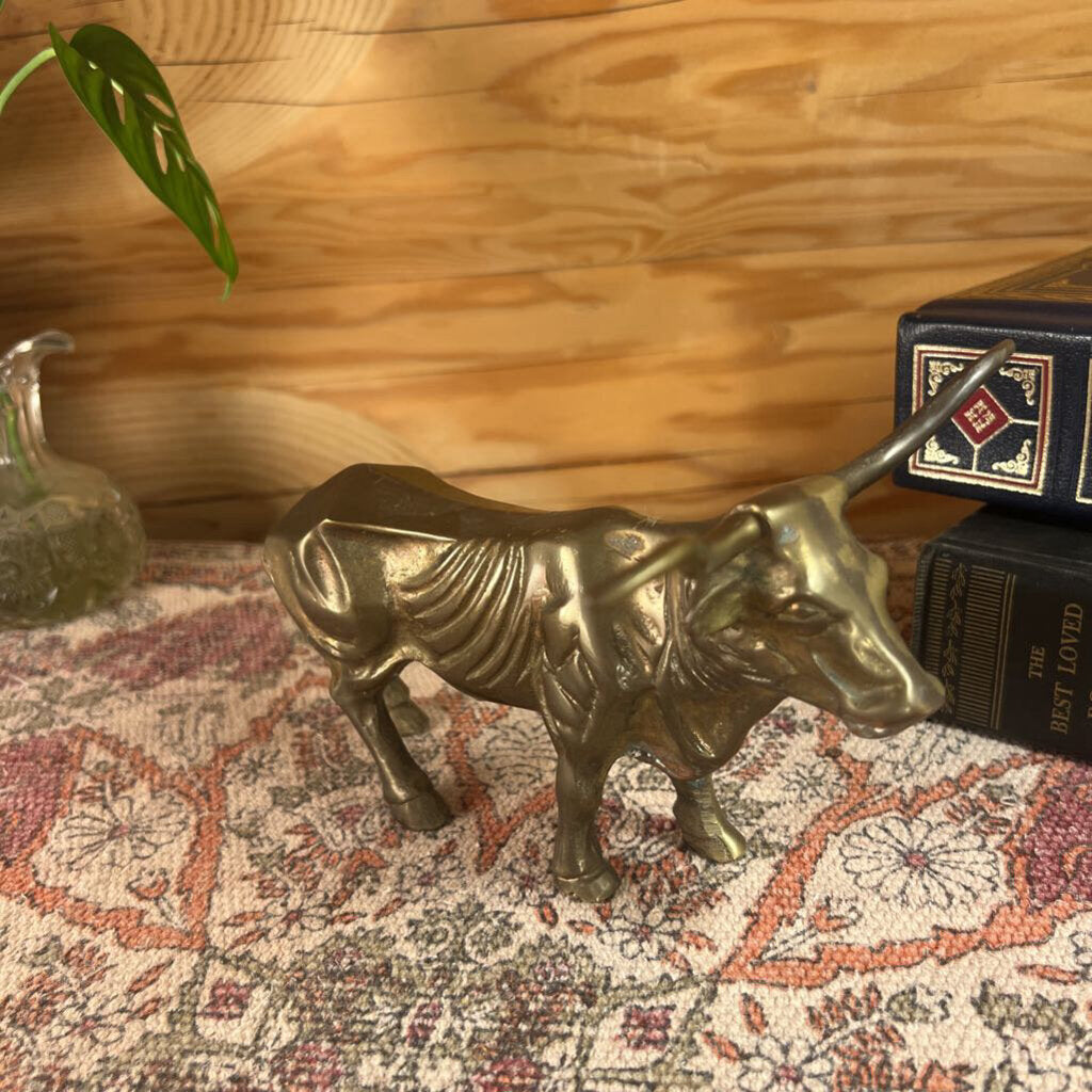 Vintage Solid Brass Longhorn Steer Figurine