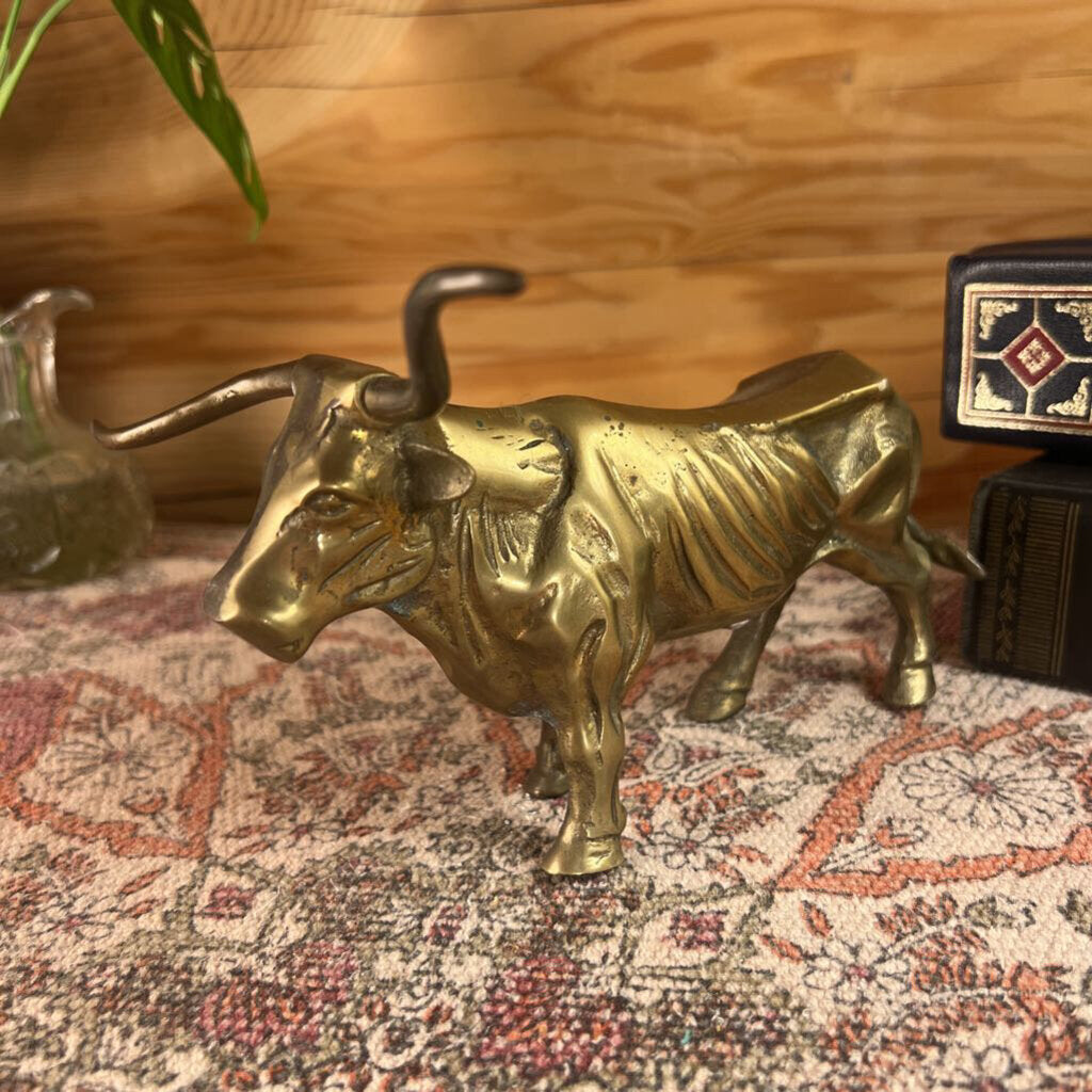 Vintage Solid Brass Longhorn Steer Figurine