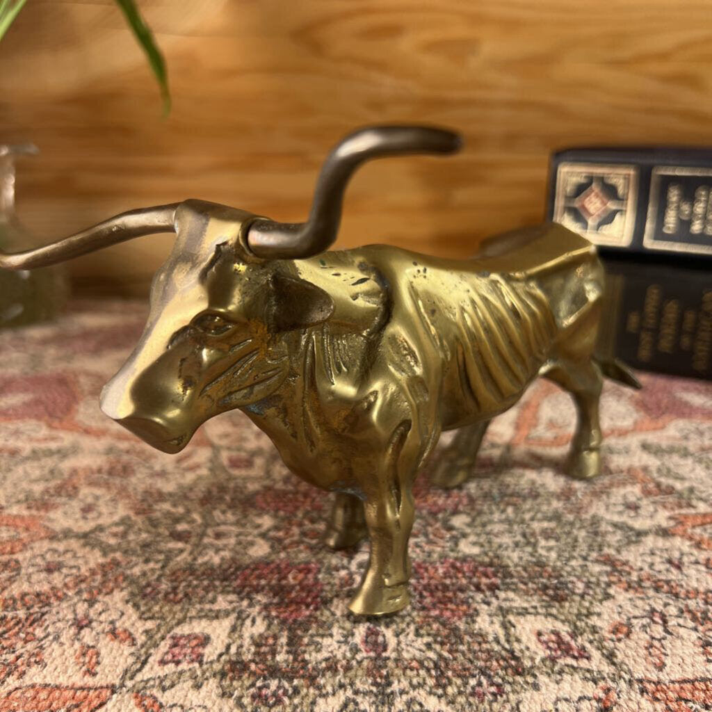 Vintage Solid Brass Longhorn Steer Figurine