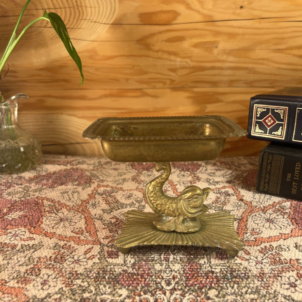 Vintage Art Deco Brass Koi Fish Soap Dish