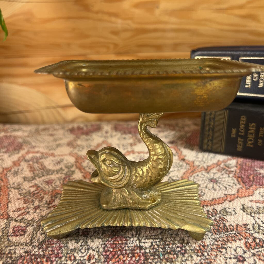 Vintage Art Deco Brass Koi Fish Soap Dish