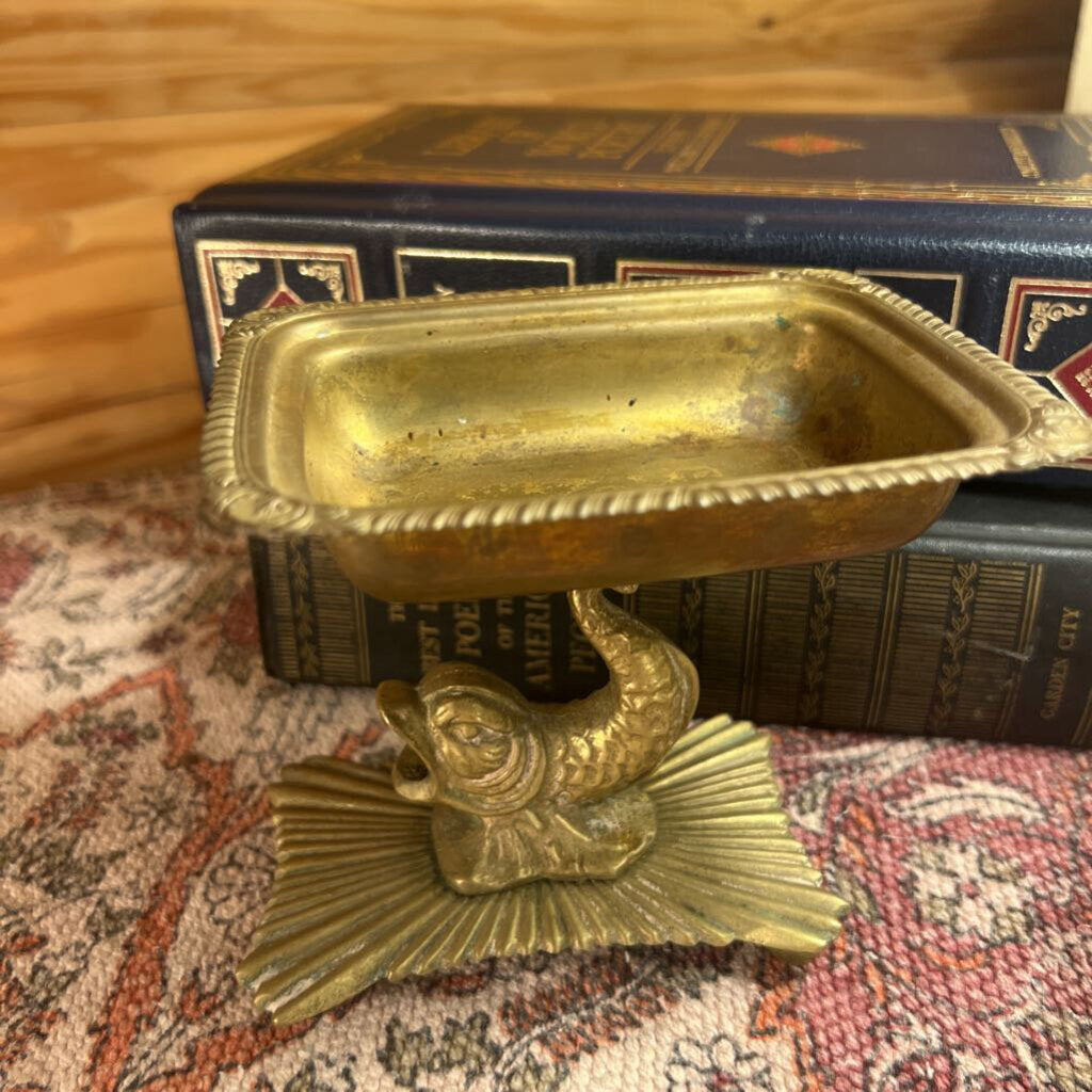 Vintage Art Deco Brass Koi Fish Soap Dish