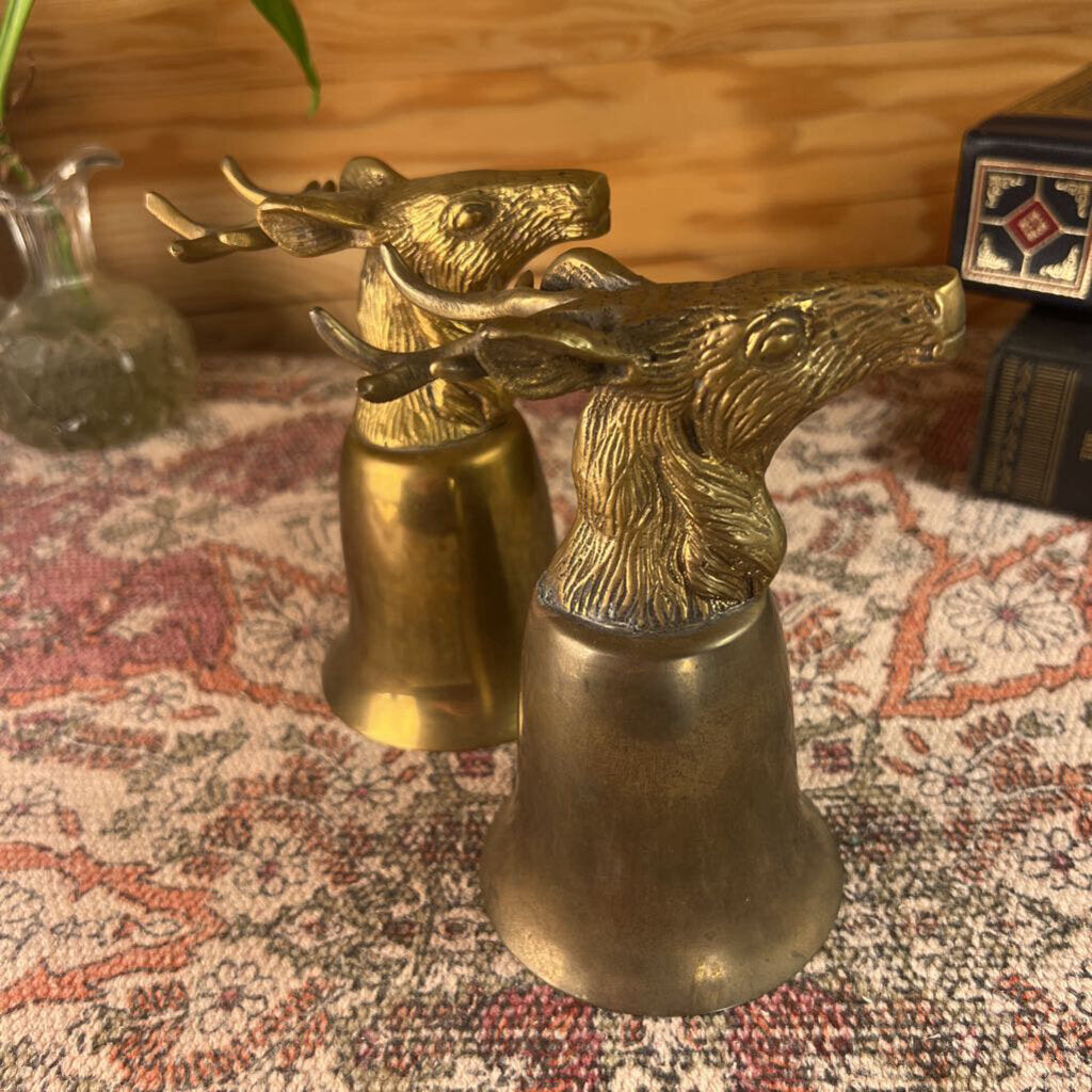 Vintage Brass Deer Stag Stirrup Cups Goblets Set of 2