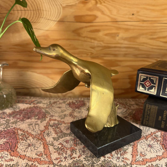 Vintage Enesco Brass Duck in Flight