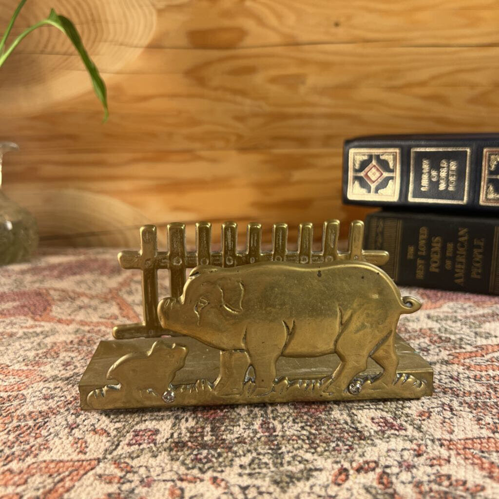 Vintage Brass Pig Farm Napkin Holder