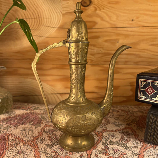 Vintage Turkish Teapot Engraved Brass 8.5"