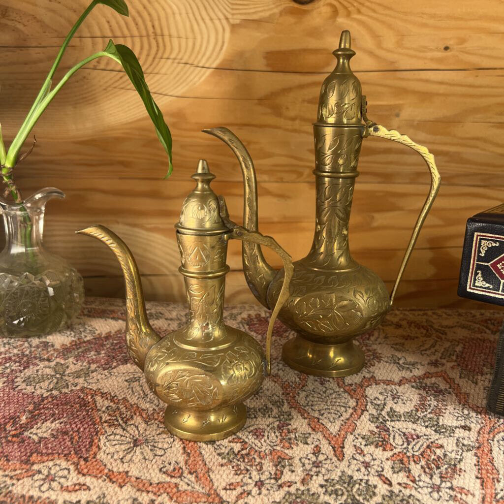 Vintage Turkish Teapot Engraved Brass 8.5"
