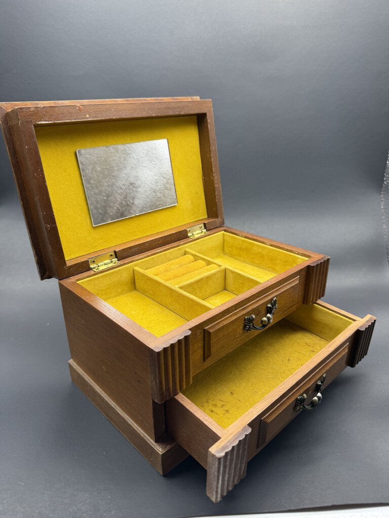 Vintage Wooden Musical Tapestry Box