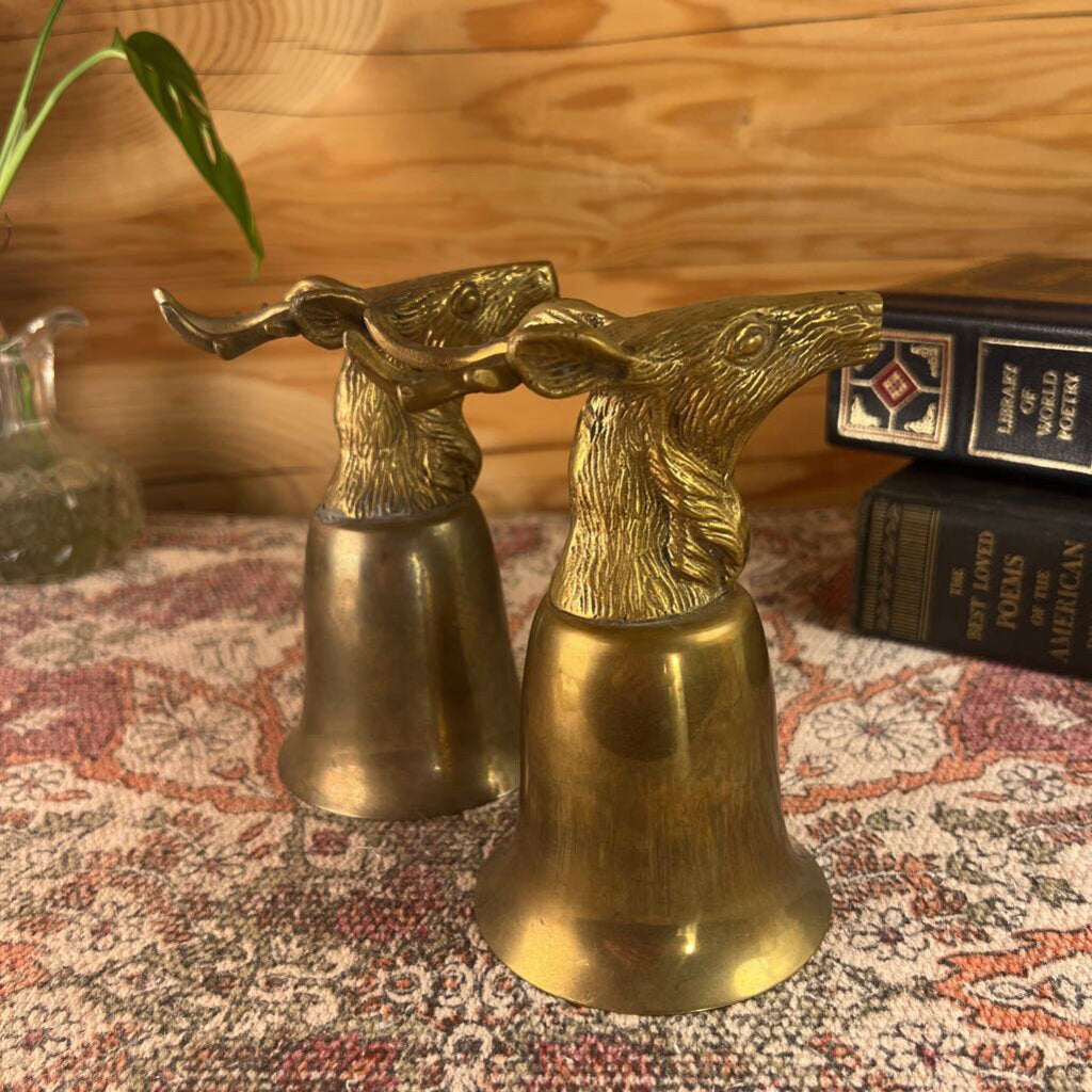 Vintage Brass Deer Stag Stirrup Cups Goblets Set of 2