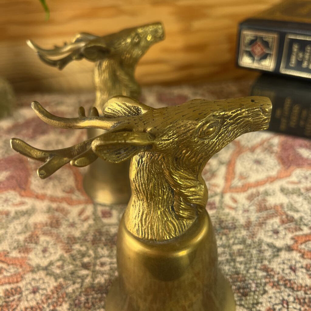 Vintage Brass Deer Stag Stirrup Cups Goblets Set of 2