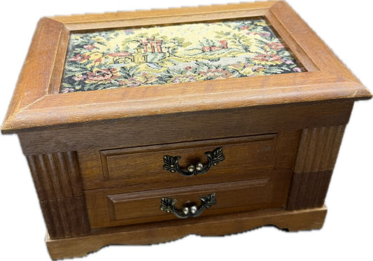 Vintage Wooden Musical Tapestry Box