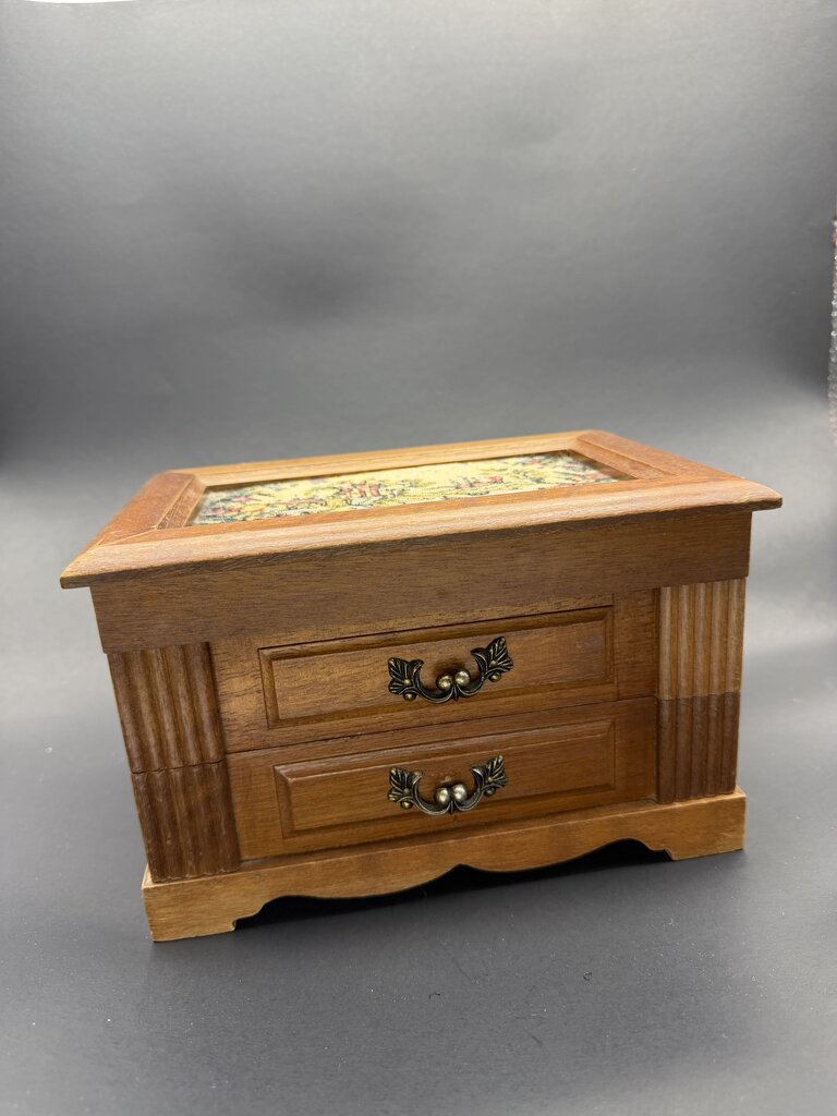 Vintage Wooden Musical Tapestry Box